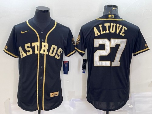 Men's Houston Astros #27 Jose Altuve Black Gold Flex Base Stitched Jersey - Click Image to Close